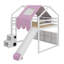 Lit mezzanine double en bois avec structure en forme de maison avec tente-1228640510