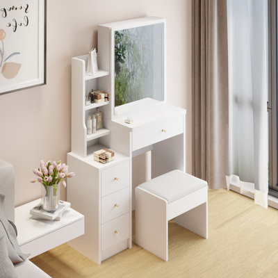 Petit meuble-lavabo moderne avec tabouret - blanc et pratique
