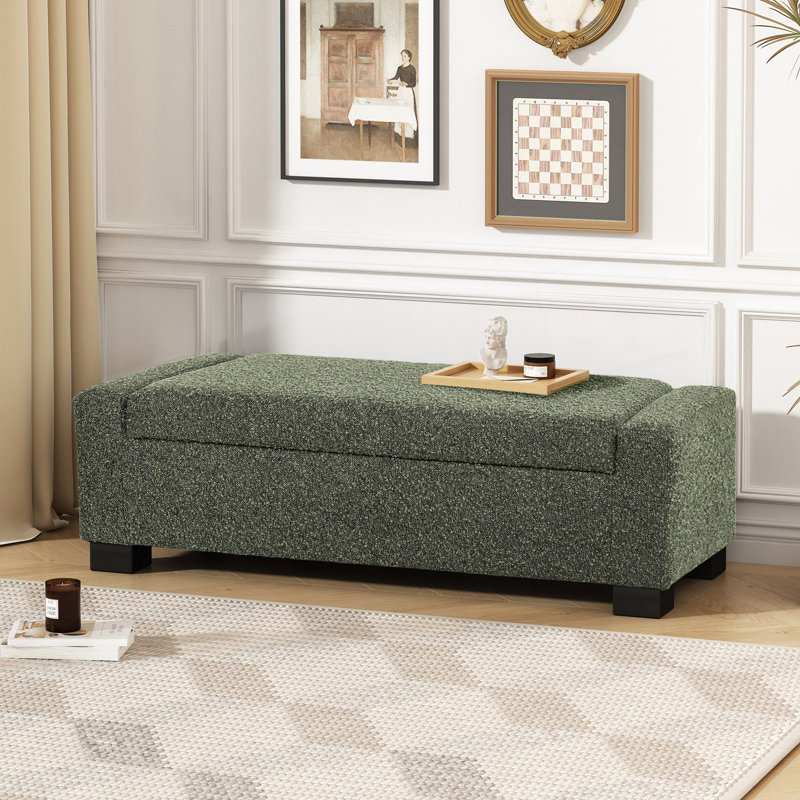 Banc repose-pieds de 50 po en tissu texturé rectangulaire avec couvercle à charnières pour le siège, le repose-pieds et le rangement caché, parfait pour le salon, la chambre à coucher ou le vestibule