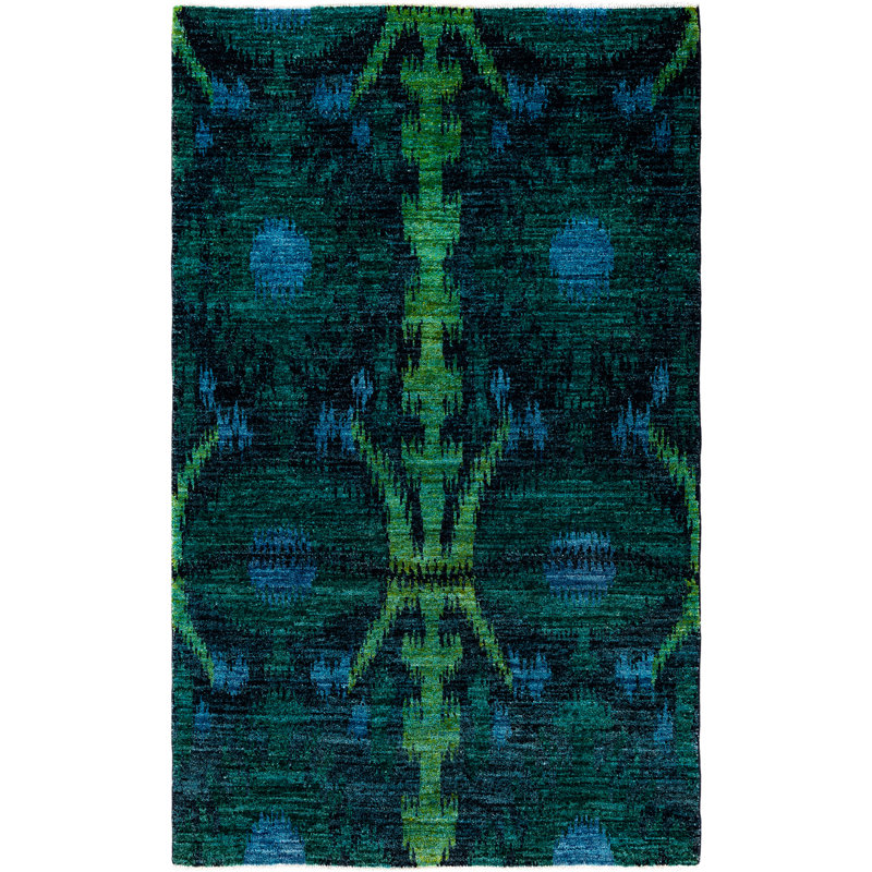 Overdyed Hand-Knotted Wool Modern-Contemporary Green Area Rug 4' 5" x 7' 2"