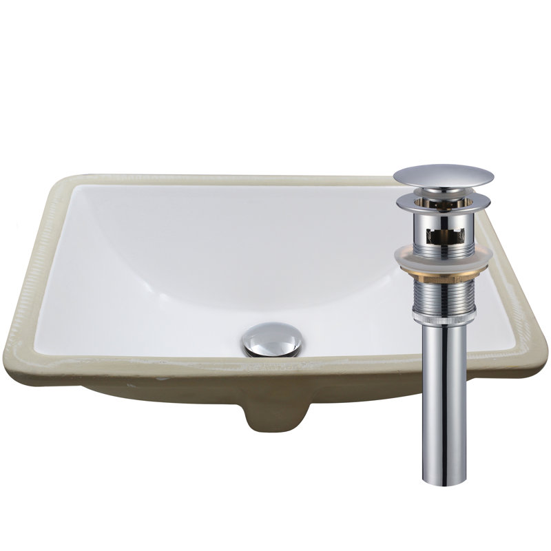 Novatto 18.25 " Porcelain Rectangular Bathroom Sink and Overflow Hole, Chrome
