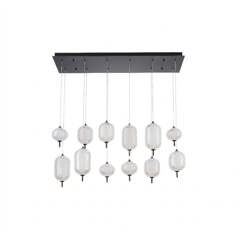 Lustre 12 lumières DEL noir satiné avec abat-jour PC, Noir satiné