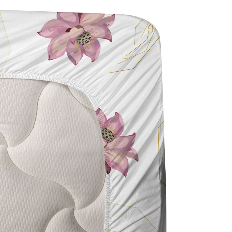 Ambesonne Watercolor Botany Sheet Set 4 Pcs Retro Boho Bloom, Ivory Pale Pink Floral, Full Sheet Set with 2 Pillowcases