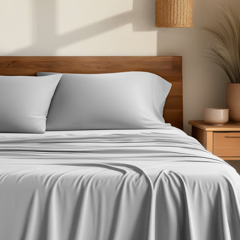 Sheet Set - Rayon from Bamboo, Cloud Gray, Split Head Flex King Sheet Set with 2 Pillowcases