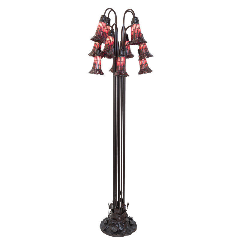 Lampe sur pied en vitrail de 63 po avec lys 12 lumières, Rouge