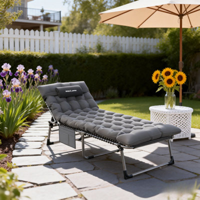 Modern Adjustable Patio Chaise Lounge With Cushion And Headrest –