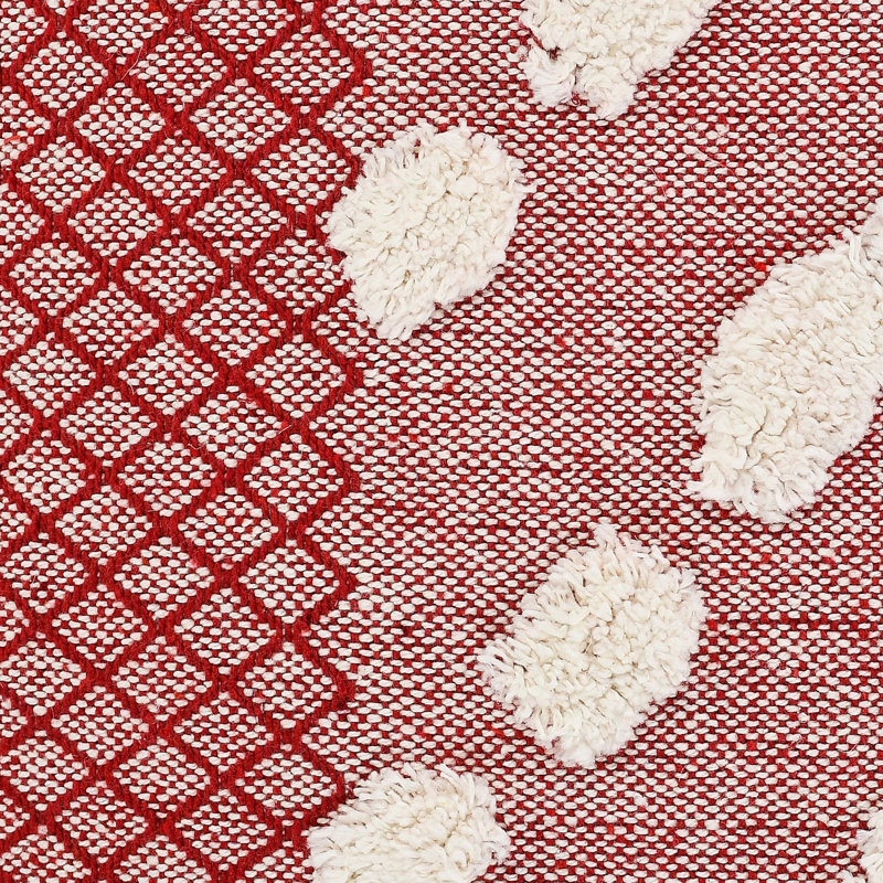 Contemporary Geometric Motif Tasseled Hand-Made 100% Cotton Decorative Throw Pillow Cover, Heute Red/Cream, Polyester