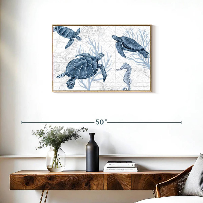 Bleu profond I sur blanc, Cadre flottant en bois naturel, 46 po x 31 po