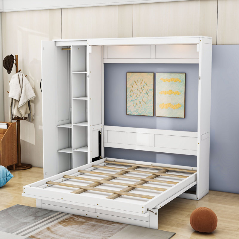 Lit escamotable pliable Septimus avec multifonction, Blanc, Double