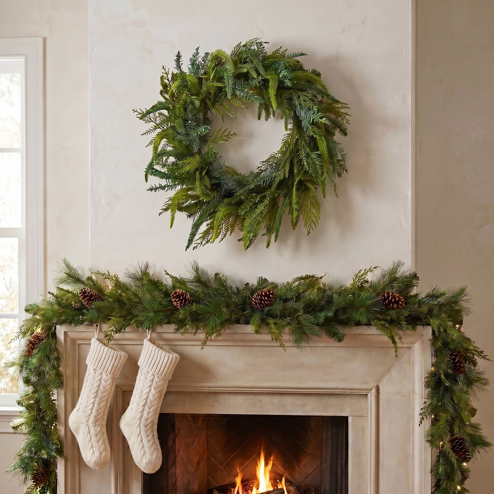 26" Uv Natural Touch Mixed Evergreen Wreath