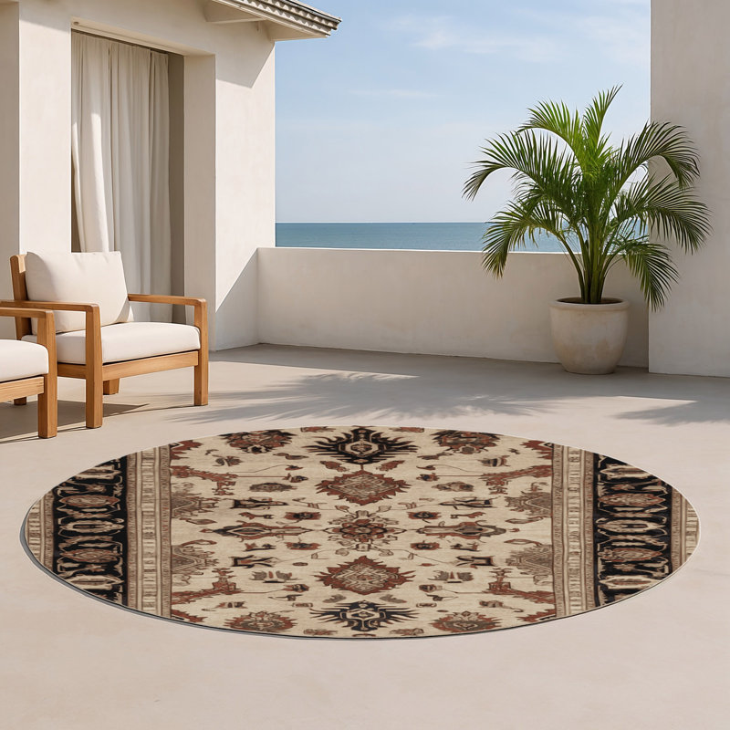 Persian Brown Indoor and Outdoor Area Rug, Round 5'