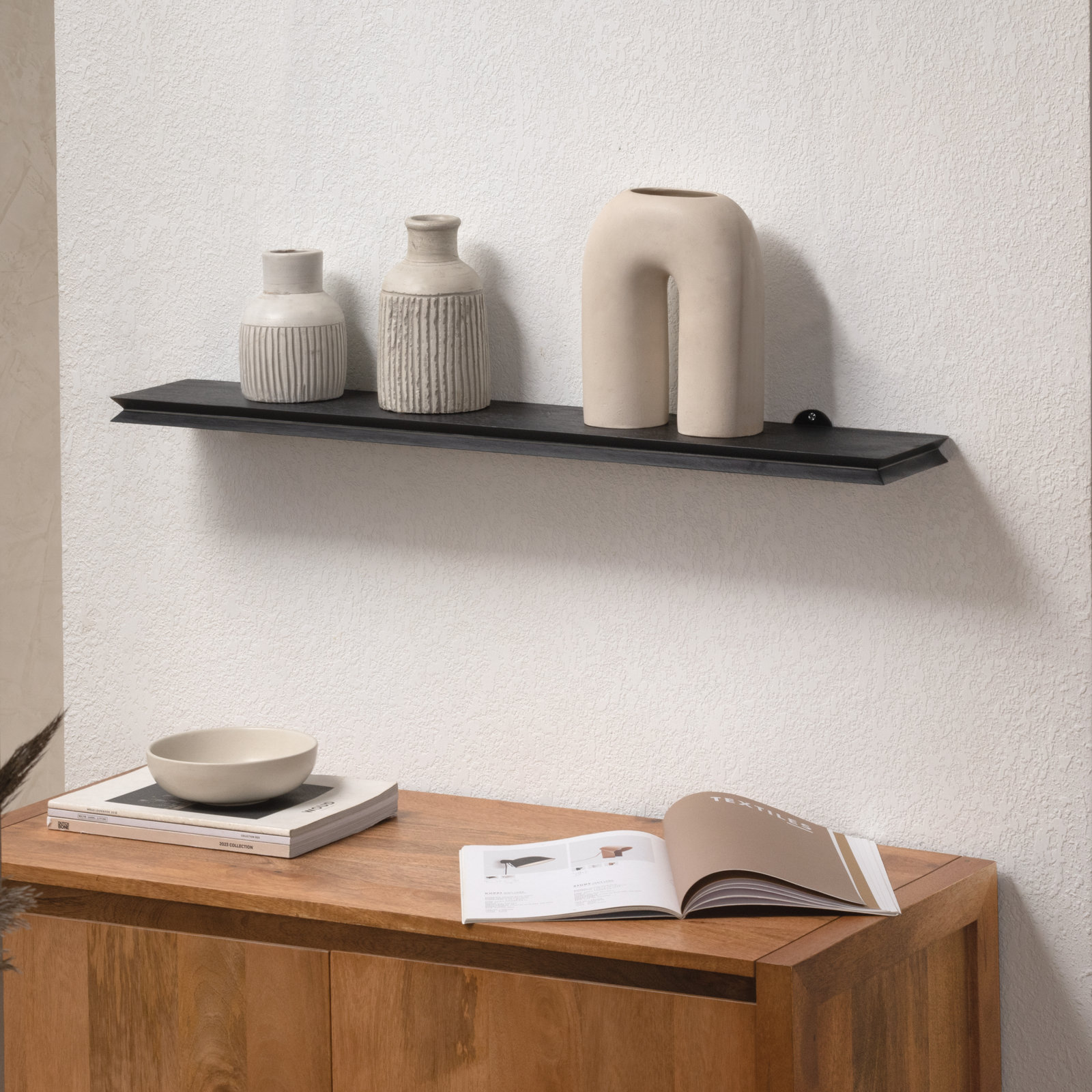 Irie Mango Wood Floating Shelf, Black, 1'' H x 36'' W x 6'' D