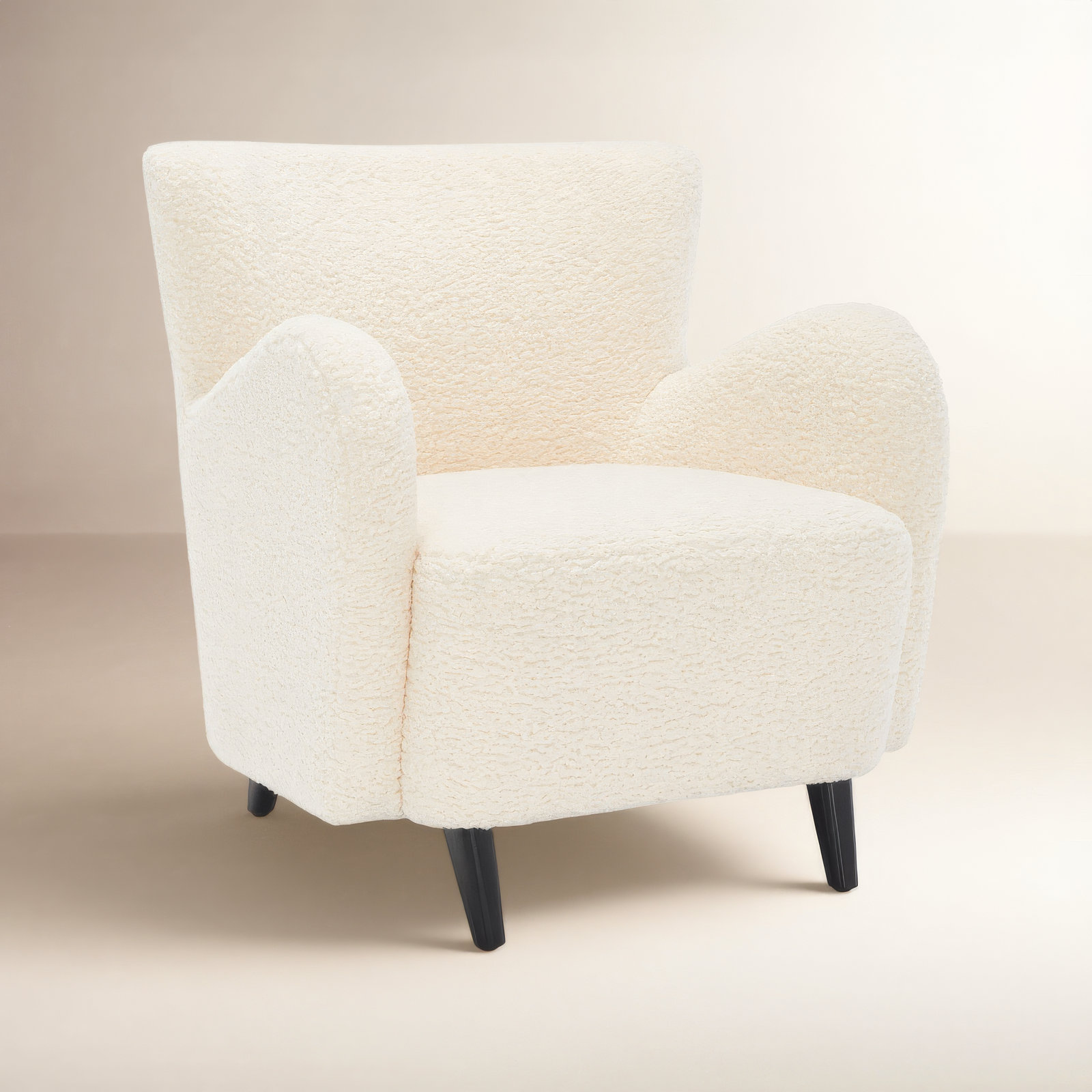 Bowie Pine Armchair, Ivory Faux Lambs Wool