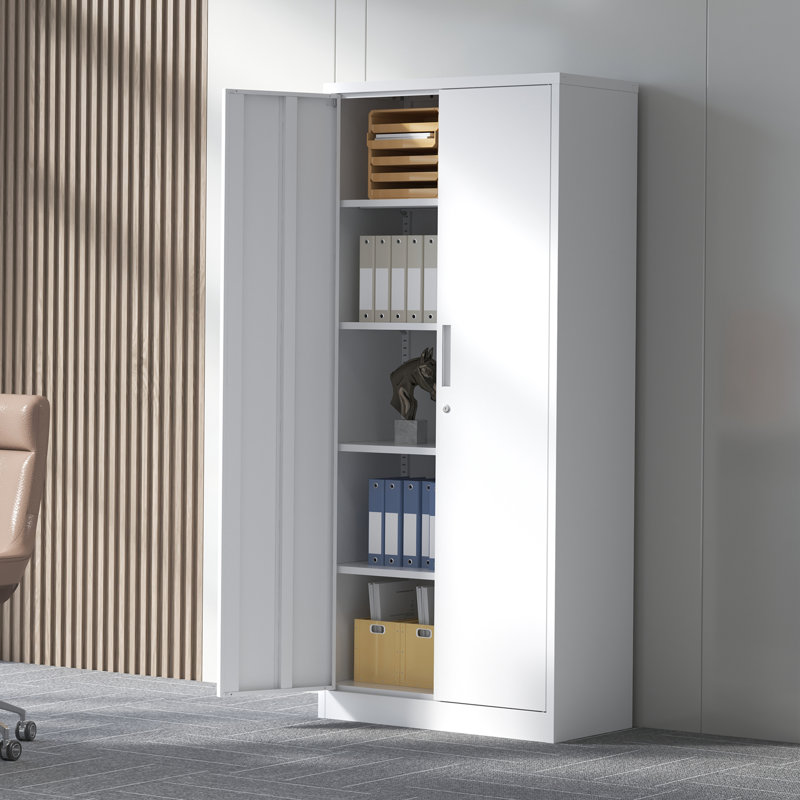 71"H Metal Garage Storage Cabinet, White Tool Steel Locking Cabinet With Doors And 4 Adjustable Shelves, Tall Cabinets For Garage Storage Systems Lockable File Cabinet For Home Office,Classroom,Pantry