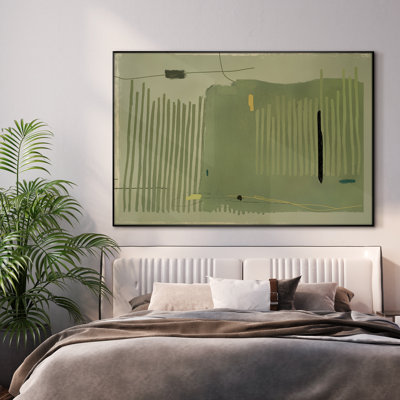 Extra Large Geometric Abstract Wall Art Print - Green and Black Minimalist Artwork Modern  Decor for Living Room or Bedroom, Frame Assembly Required (Frame Assembly Required)