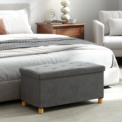 Storage Ottoman Bench, Velvet Upholstered Foldable Ottoman Footrest