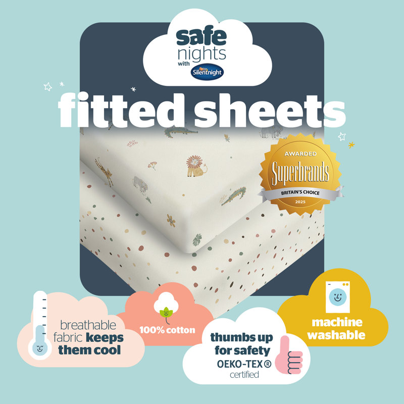 Silentnight Safe Nights Safari Cotton Cot Bed Fitted Sheet