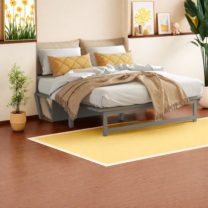 Grand lit escamotable peu encombrant, bois de pin avec USB, utilisation dans une maison moderne