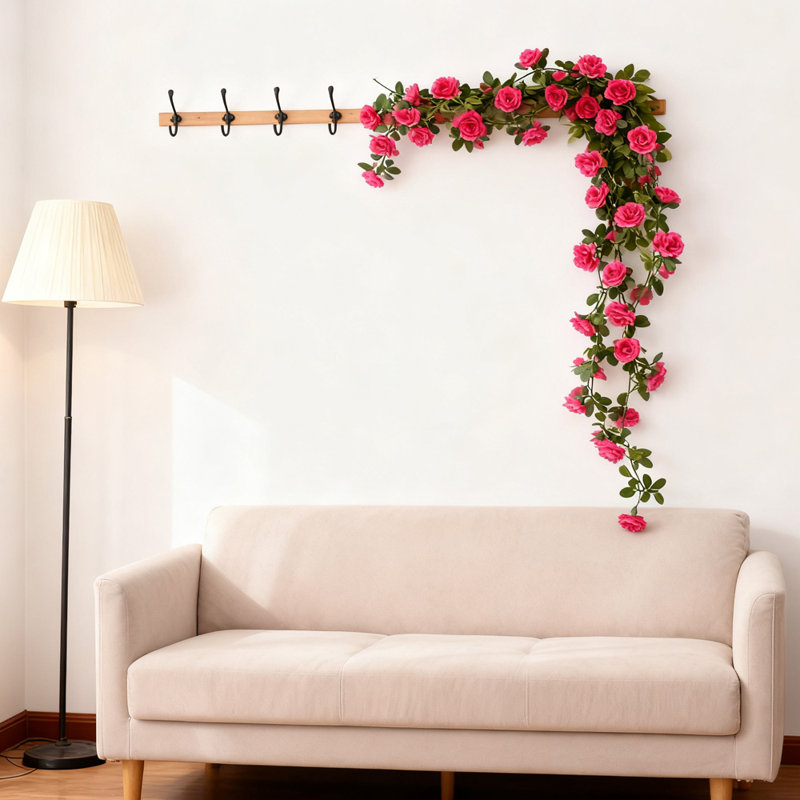 8,2 pi guirlande de fleurs, guirlande de roses artificielles suspendues lierre rose, panier suspendu, décoration de fond de mariage arche de jardin, rose rouge