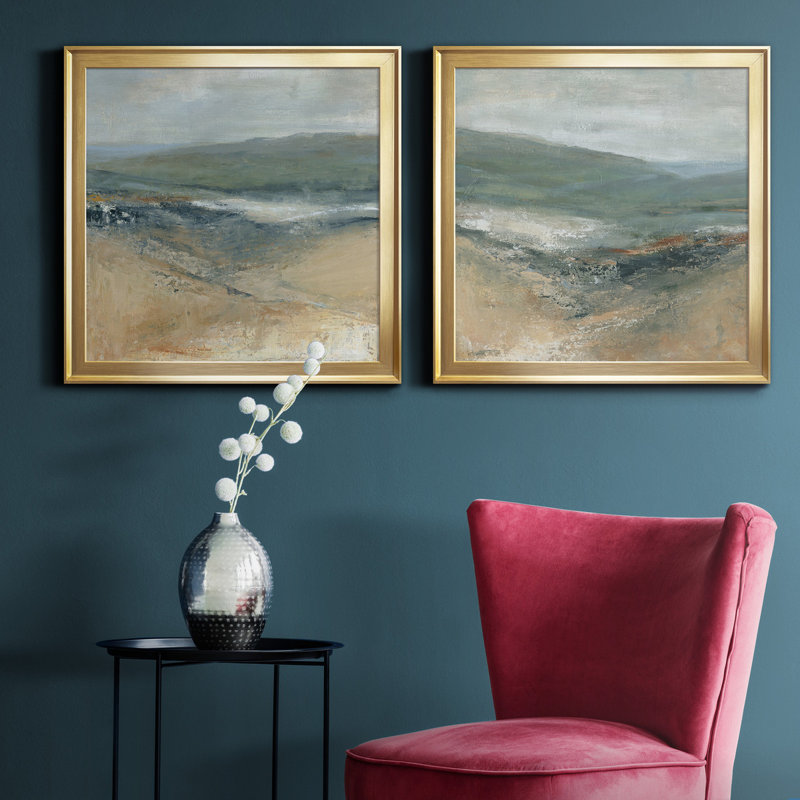 «Rolling Seaside I», ensemble de 2 peintures sur toile encadrées, H 17,5 po x l 35 po x P 1,5 po, Or