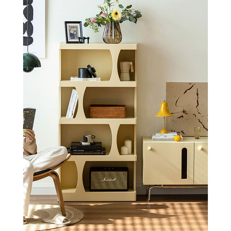 Practical Solid Wood Asymmetrical Open Shelving Unit, Cream