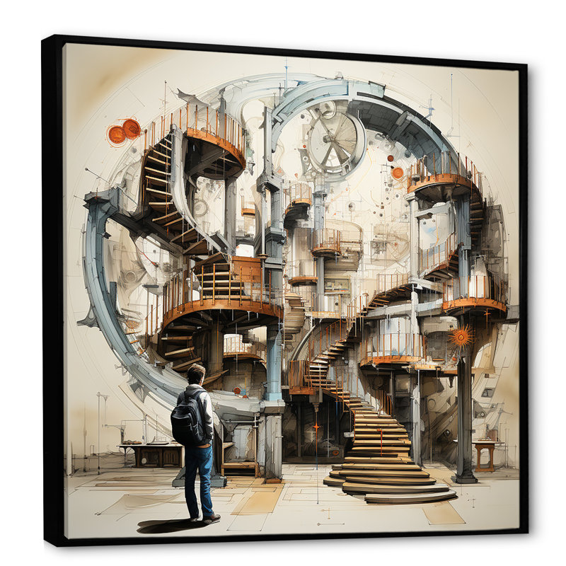 Reproduction d'escalier surréalisme sur toile, H 24 po x l 24 po x P 1 po, Cadre flottant noir