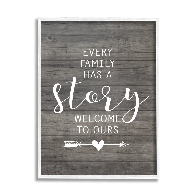 «Every Family Has a Story» par lettrage et doublure - impression d'art textuel, H 30 po x l 24 po, Cadre blanc