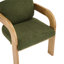 Ensemble de 2 chaises de salle à manger avec dossier coussiné, tissu bouclé vert, structure en bois massif de couleur naturelle