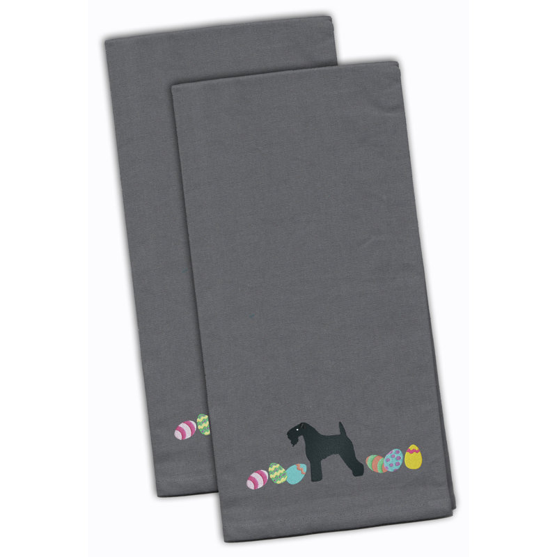 Serviette de cuisine à broderie kerry terrier, Gris, H 28 po x l 19 po x P 0,1 po
