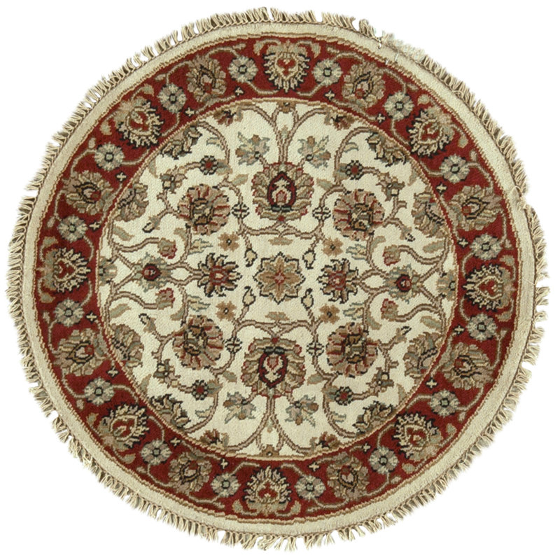 High-Quality Hand-Knotted Ivory And Red Area Rug