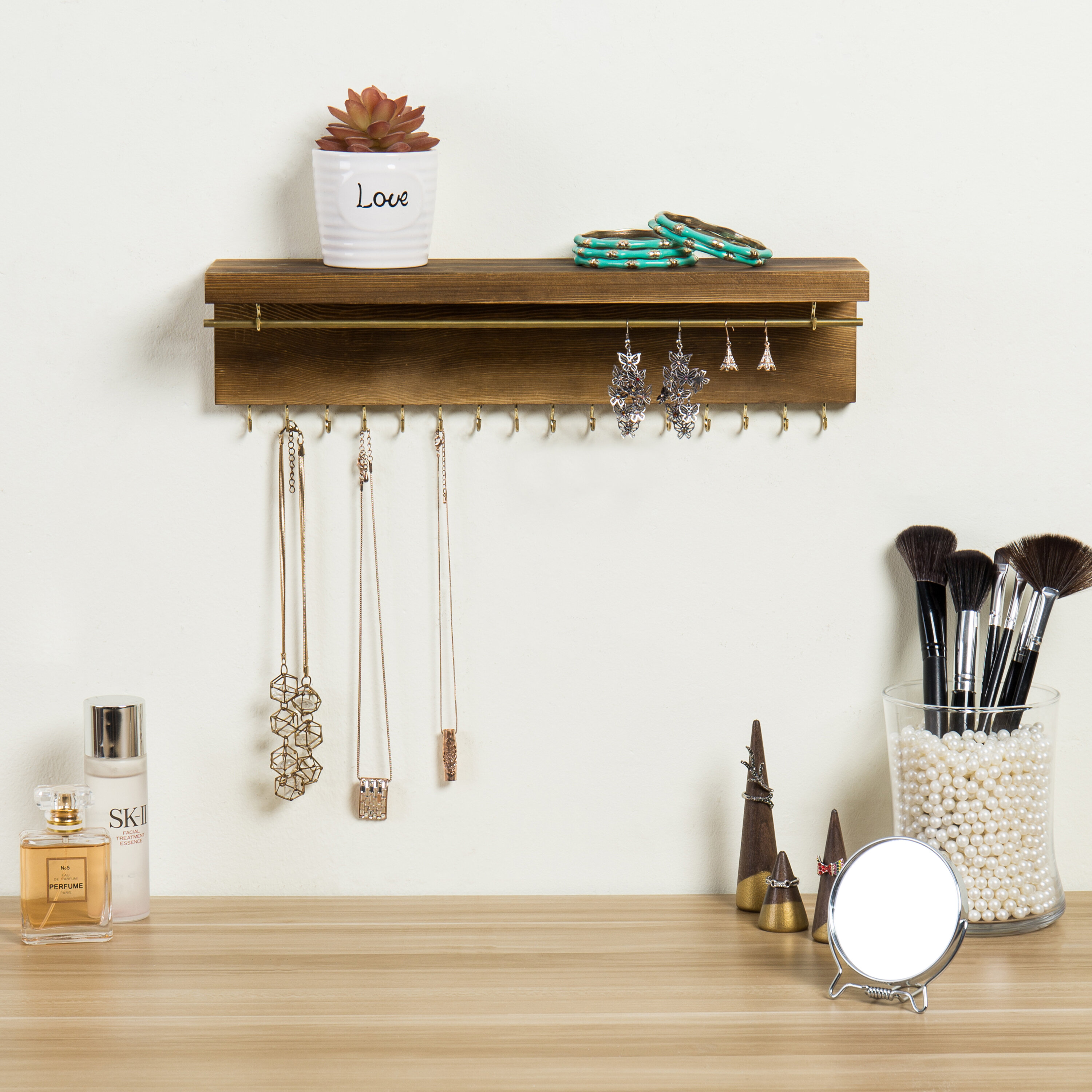 Wall Mount Jewelry Organizer with Shelf