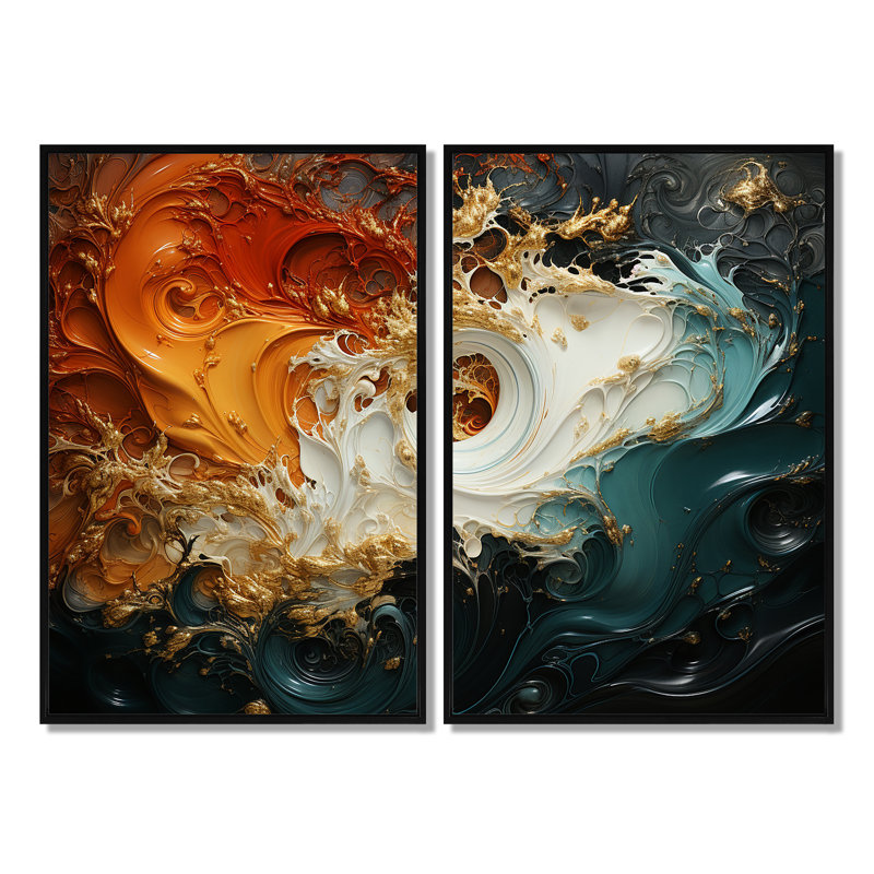 Encre blanche blanche et orange, tempête I - décoration murale blanche, Noir, H 36 po x l 48 po