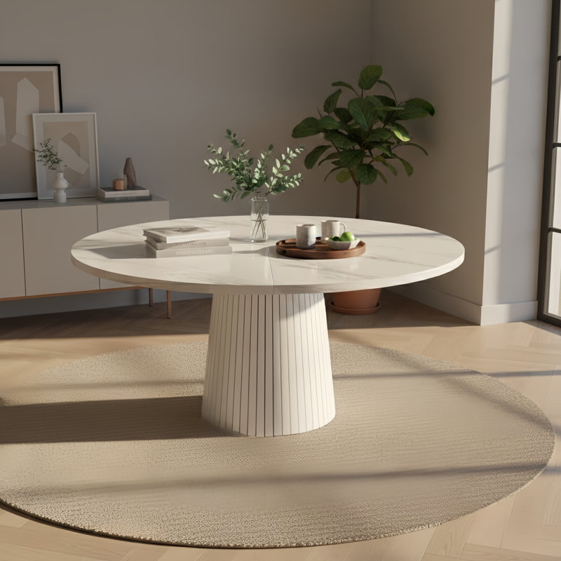Table de salle à manger de 47 po en placage de marbre, Blanc
