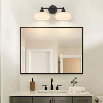 2-light Vintage Wall Sconces Bathroom Vanity Light With Milk Glass Shade