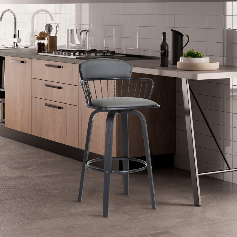 Lynzy Modern Swivel Counter Height Bar Stool, Gray, Black, Counter Stool (25.5" Seat Height)