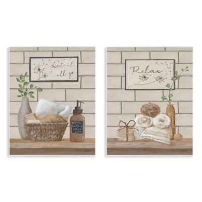 Go Relax Traditional Bathroom 2 PC Wall Plaque Art Set by Pam Britton