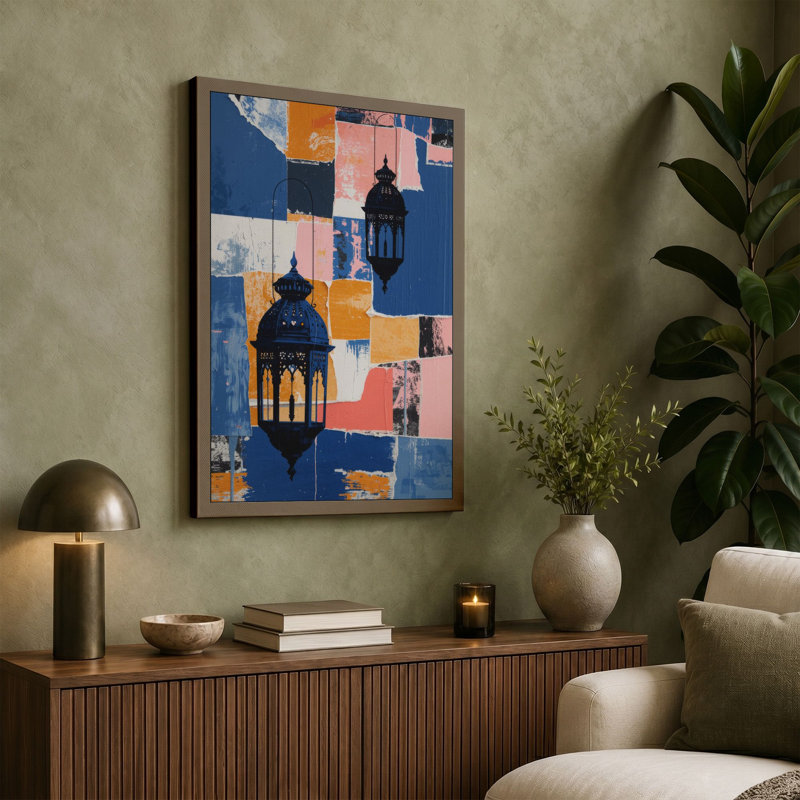 Lanterns in Geometry Eclectic - Wrapped Canvas, 24x16 - 61.0 x 40.6 cm, Taupe Border