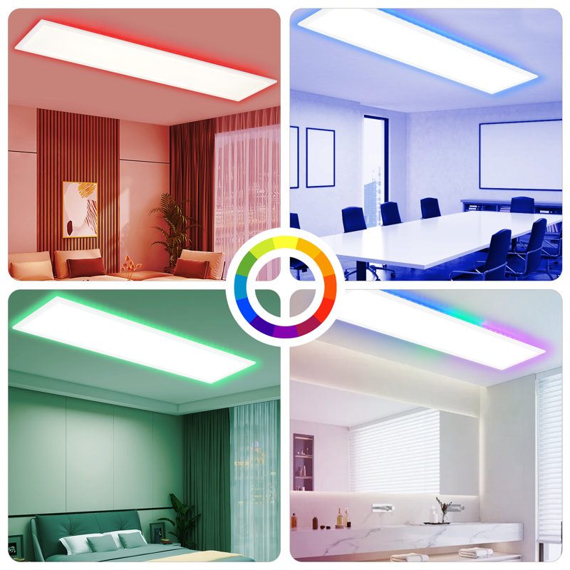 LED ceiling light panel - dimmable 3000K -6500K ceiling panel long RGB color change with remote control office lamp for living room dining room playroom