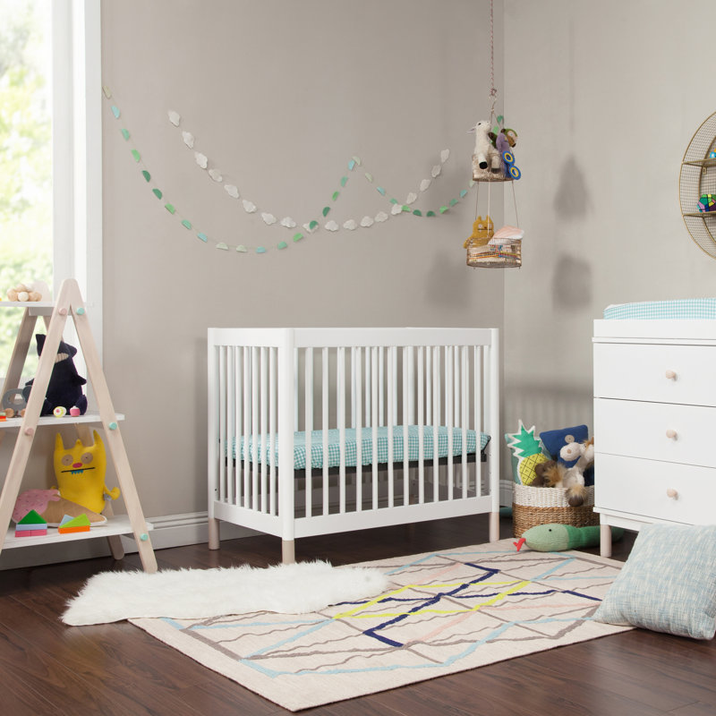 White and Washed Natural 4-in-1 Convertible Mini Crib