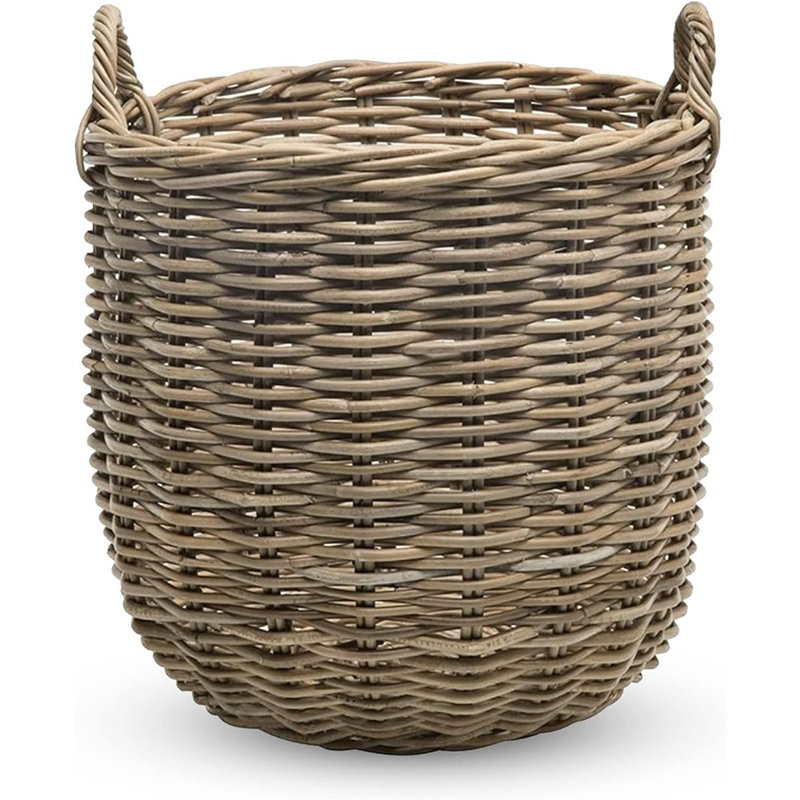 Panier rond en rotin - Gris-brun - Panier tissé à la main avec poignées pour l'organisation et la décoration de la maison