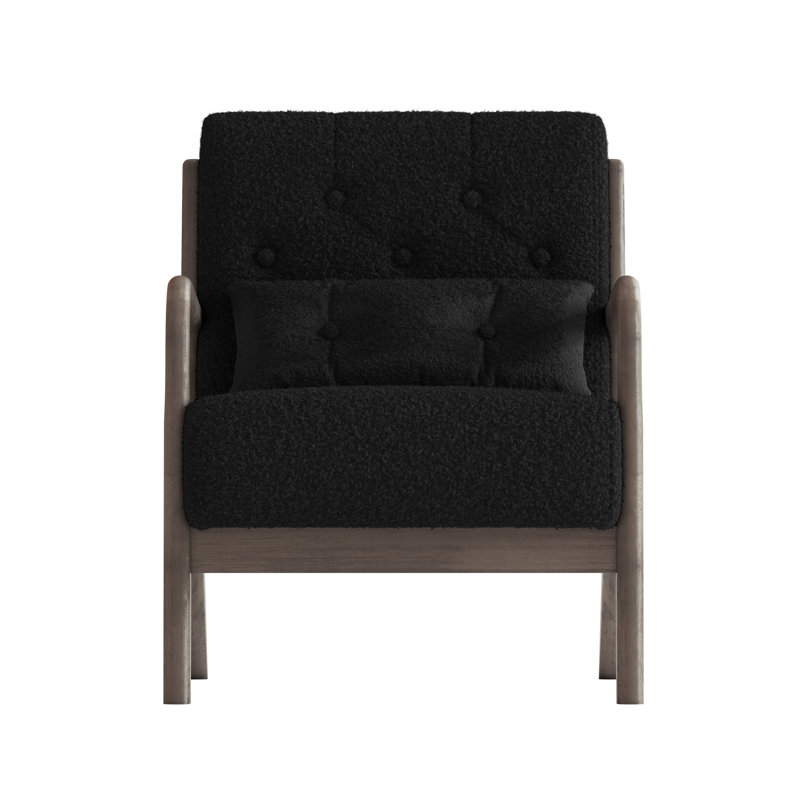 Fareham 25.79'' Wide Tufted Teddy Velvet Armchair, Black Teddy Velvet