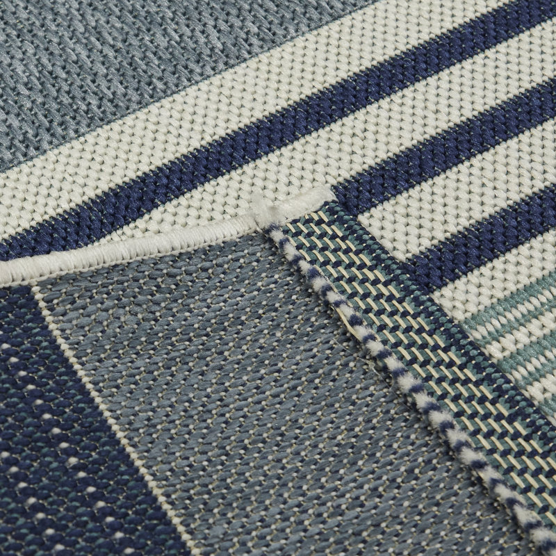 Filey Striped Flatweave Navy Blue/Ivory Indoor/Outdoor Area Rug, Rectangle 7 pi 10 po x 10 pi