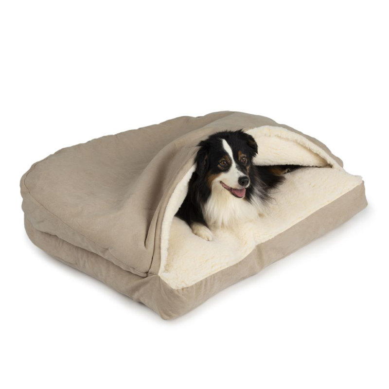 Snoozer Microsuede Rectangle Cozy Cave Hooded Dog Bed, Buckskin, Large (40" W x 30" D x 8" H), Large (41 - 70 lbs)