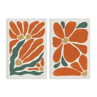 Midcentury Flower Abstracts 2pc Canvas Set, design by Yvette St. Amant