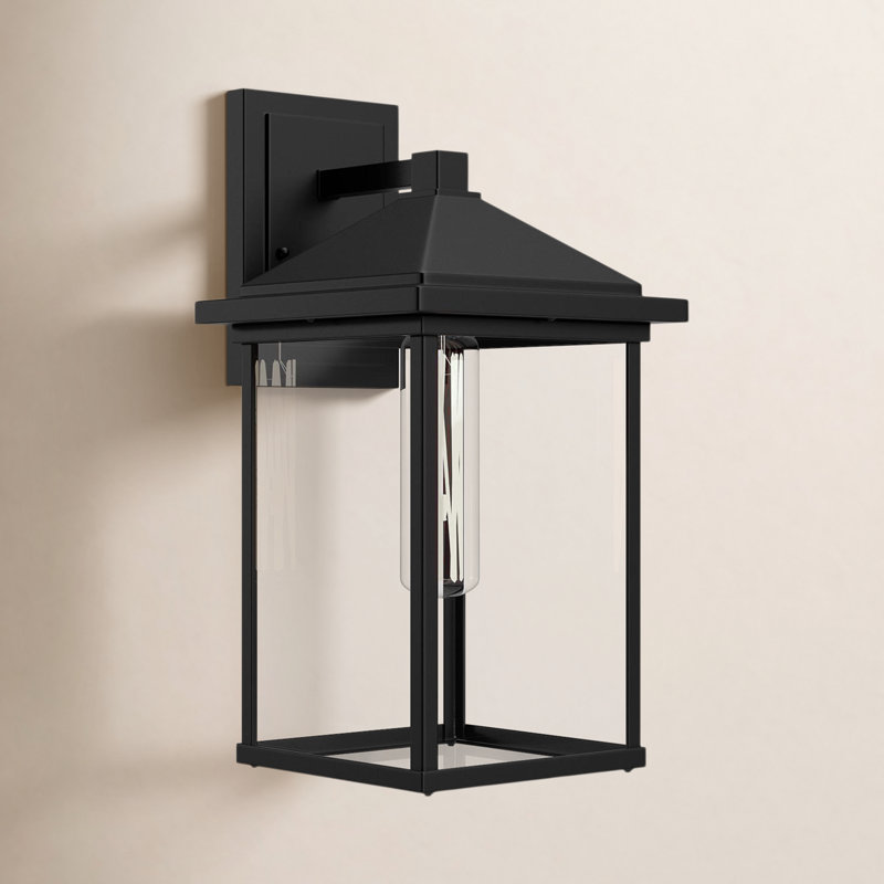 Knipe Velda Clear/Black Outdoor Wall Lantern, 12.5" H x 6.5" W x 7.375" D