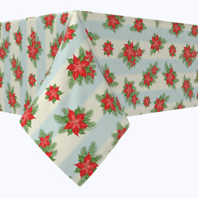Elmerine  Rectangular Tablecloth, 100% Cotton, Poinsettias With Striped Background