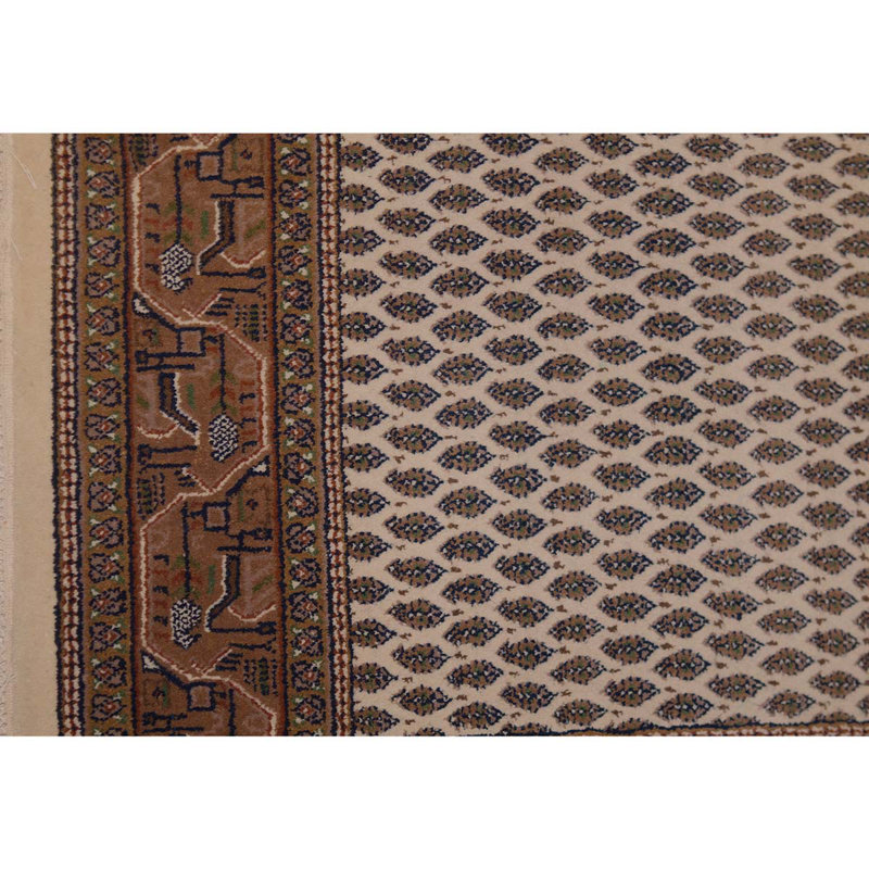 Tapis brun / crème en laine noué à la main de conception unique 2 pi 11 po x 5 pi 2 po