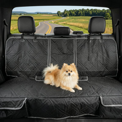 Canine automobile seat cover replacement for Ford Maverick and Hyundai Santa Cruz models constructed from heavy-duty 600D Oxford fabric, waterproof and slip-resistant pet truck bench rear seat barrier.