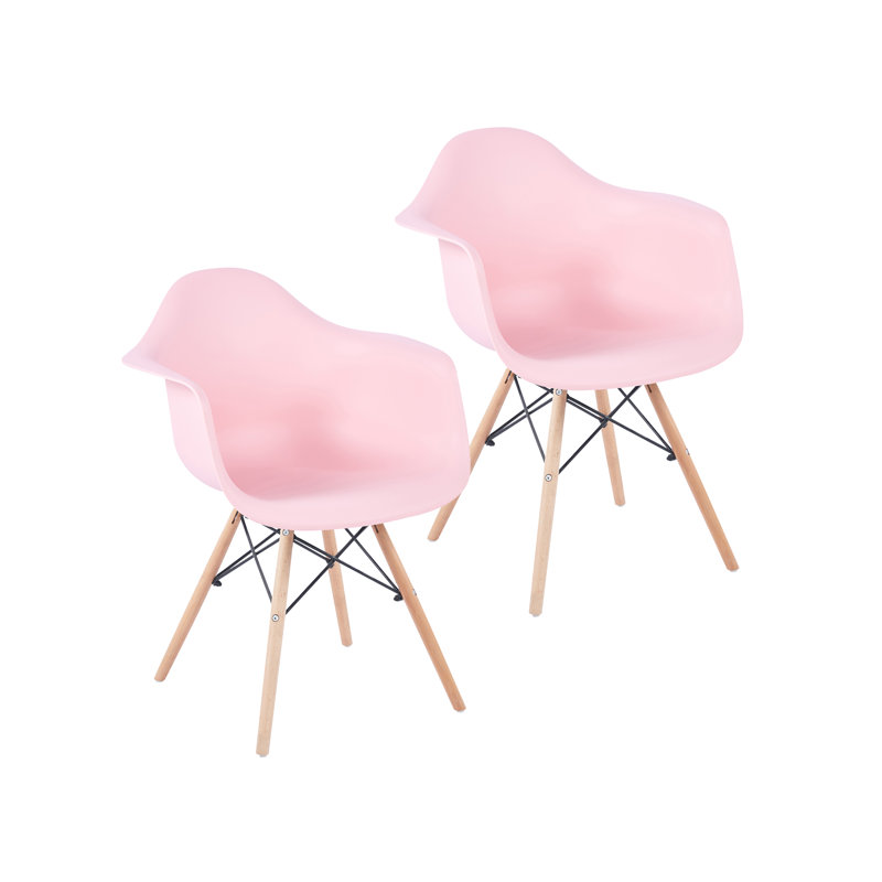 Hermina Plastic Dining Chair with Beechwood Legs, Pink, 2