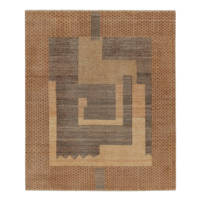 Art Deco Hand Knotted Wool Geometric Area Rug, Rectangle 5' x 8'